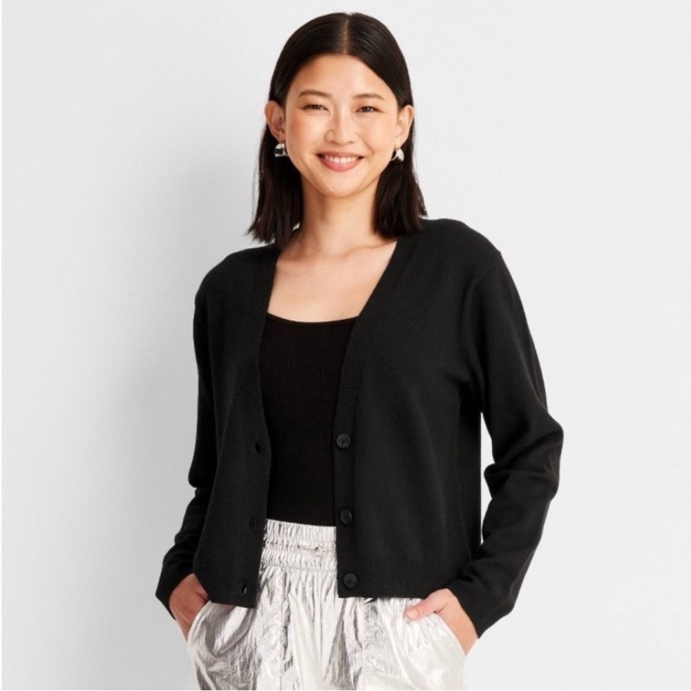 NWT Soft Black V Neck Button Front Cardigan by A New Day Size Small